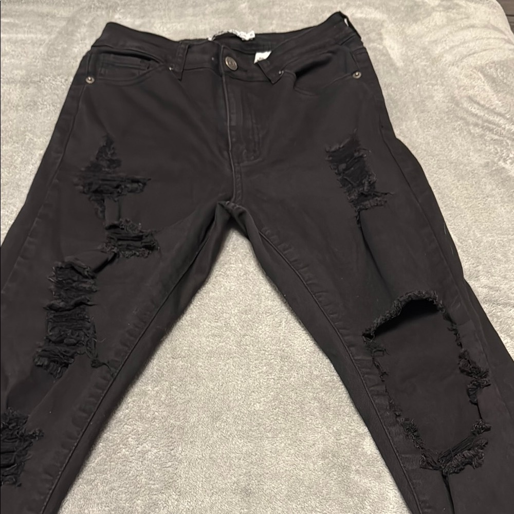 Black Skinny Distressed Jeans with Edgy Rips